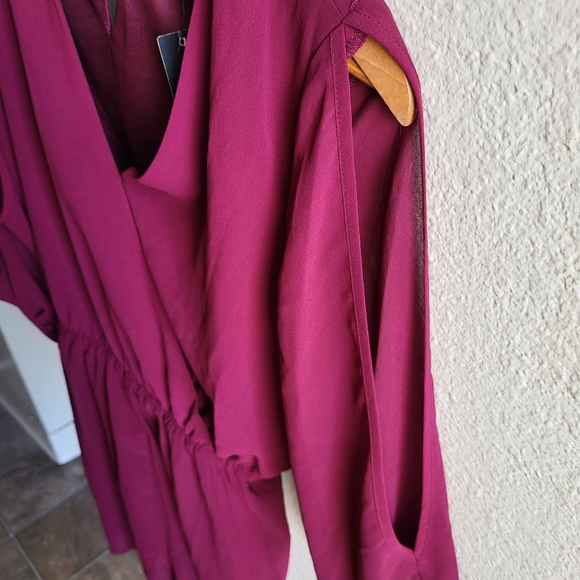 Luck and Love Burgundy Long Sleeve Lulu's Romper. - Picture 7 of 9